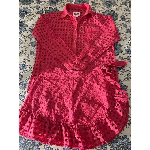 Solid and stripped Red Eyelet to and skirt - Picture 1 of 5